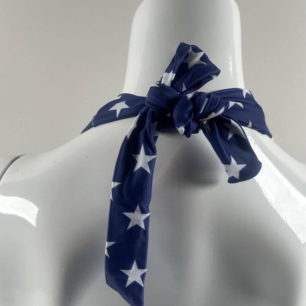 Aqua Eve Swimsuit Womens Medium USA Flag Star Stripe Halter One Piece Patriotic - Picture 12 of 13